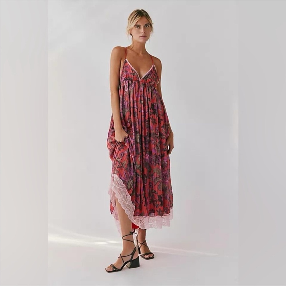 Free People Primmy Printed Midi/Maxi Dress Sz S Small Red Combo Floral $250 NWOT